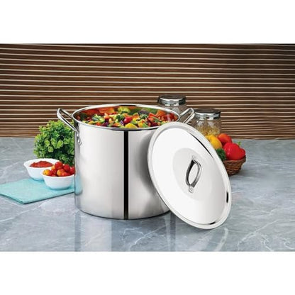 12-Qt Stainless Steel Stockpot with Metal Lid- Heavy Duty Cooking Pot for Pasta, Soup, Spaghetti, Nonstick Thick Bottom Big Stock Pot, Cookware for Canning, Boiling, Simmer