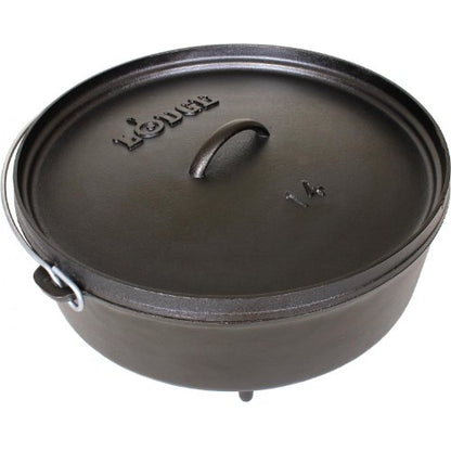 Lodge Seasoned Cast Iron Camp Dutch Oven with Lid - 6 Quart - Dual Handles - Seasoned Cast Iron Cookware with Steel Handle & Strong Lid for Heavy- Duty Camping Cookware