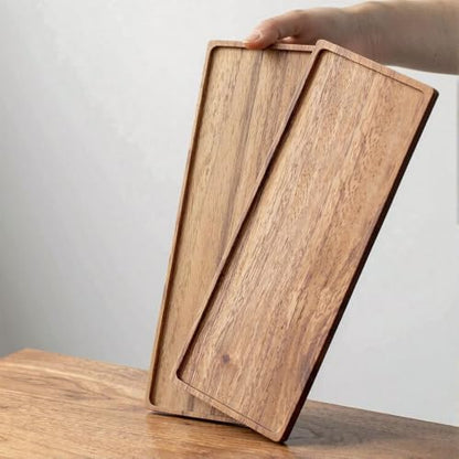 Solid Acacia Wood Serving Trays - 14" x 5.5" Rectangular Wooden Platters for Food, Charcuterie Boards, Cheese, and Appetizers - Perfect for Home Decor, Parties