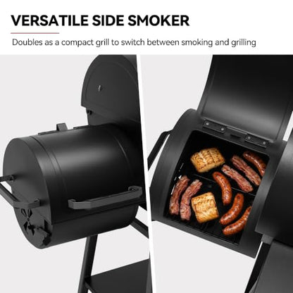Grills House CC1831F Barrel Charcoal Grill with Offset Smoker Black