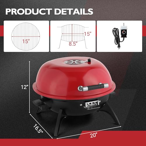 Outvita Outdoor/Indoor Electric Grill, 1600W, Double Layer Design, Red