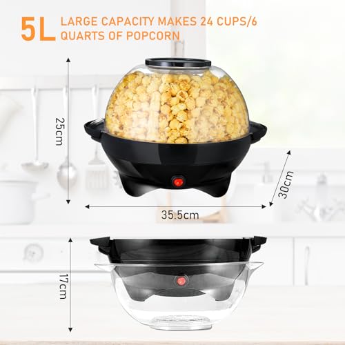 TLGREEN 6 Quart Popcorn Machine, Stir Crazy Popcorn Popper Machine (Black)
