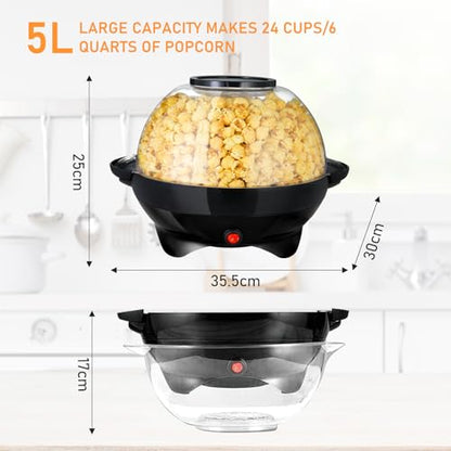 TLGREEN 6 Quart Popcorn Machine, Stir Crazy Popcorn Popper Machine (Black)