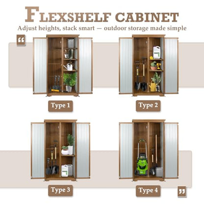 Outdoor Storage Cabinet Waterproof with Shelves, Small Storage Shed, Vertical Tall Patio Backyard Garden Storage Cabinet Tool Organizer for Outside