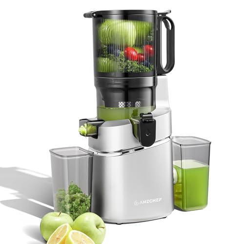 AMZCHEF Cold Press Juicer – 5.8" Wide Mouth Hopper for Whole Recipe Loading, Self Feeding for Hands-Free Operation, Zero Waste Masticating Juicer For More Juice, Less Pulp – Triple Strainers