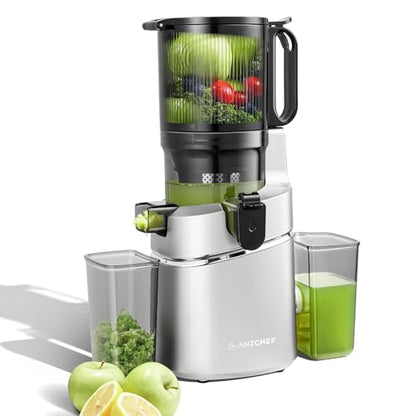 AMZCHEF Cold Press Juicer – 5.8" Wide Mouth Hopper for Whole Recipe Loading, Self Feeding for Hands-Free Operation, Zero Waste Masticating Juicer For More Juice, Less Pulp – Triple Strainers