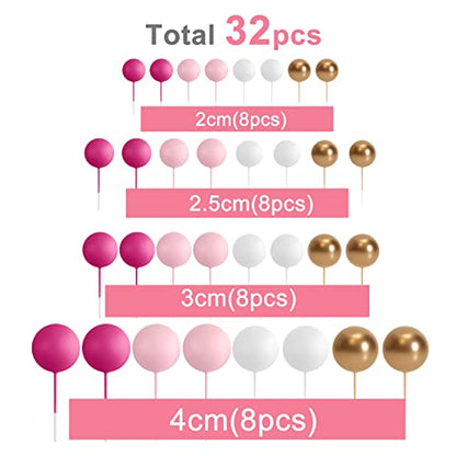 ASTARON 32 Pcs Ball Cake Topper Decorations Mini Balloons Cake Topper Sticks Foam Balls Cake Picks Cake Topper Balls Cake Decorations for Wedding Party Birthday Cake Decorating (Pink Gold)