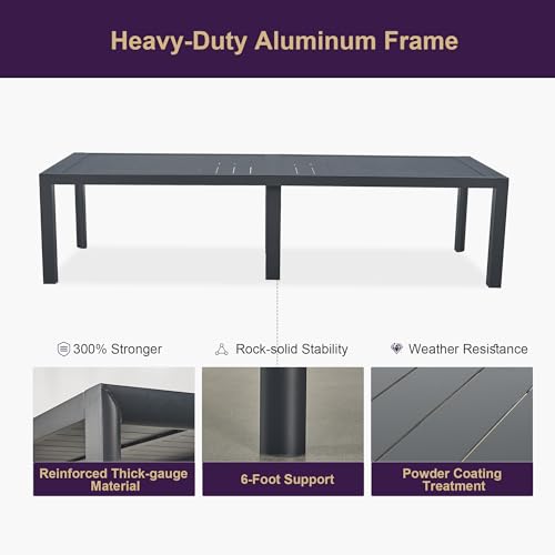 PURPLE LEAF Outdoor Dining Set for 11 Folding Patio Dining Set with Aluminum Rectangular Table and Padded Chairs All Weather Dining Table Sets for Garden Backyard Poolside, Black