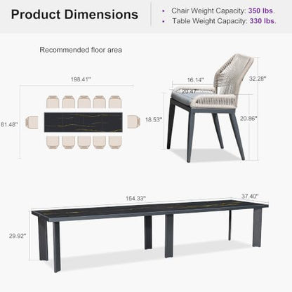 PURPLE LEAF 13 Pieces Patio Dining Set with Cushion and Backrest, Dark Grey
