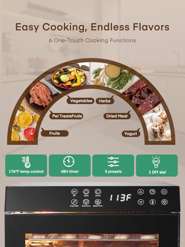 FOHERE Food Dehydrator for Jerky 1000W, 10 Trays With Large 9.04ft² Drying Space,176°F Temperature Control, Digital Adjustable Timer, Light, Dryer Machine for Dog Treats,Herbs, Meat, Fruit, and Yogurt