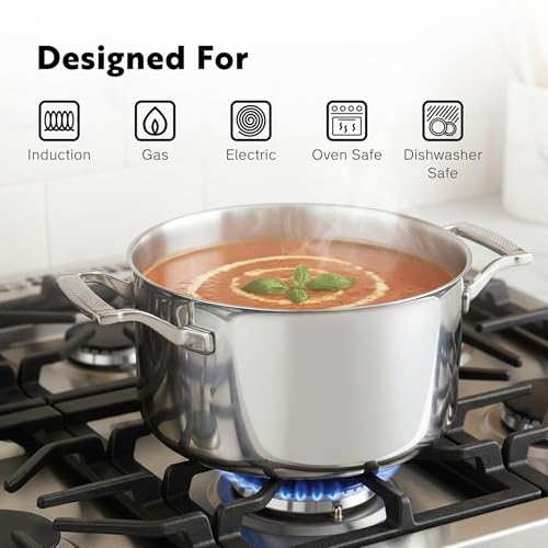 Procasa 10-Piece Triply Stainless Steel Cookware Set - Fully Clad Pots and Pans Set with 8 Qt Pasta Pot, Saute, Saucepan, Frying Pan - Non Toxic Cookware - Induction, Dishwasher & Oven Safe