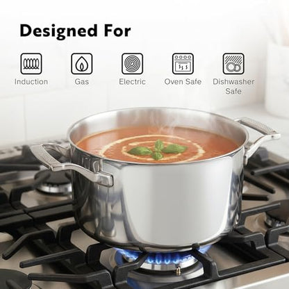 Procasa 10-Piece Triply Stainless Steel Cookware Set - Fully Clad Pots and Pans Set with 8 Qt Pasta Pot, Saute, Saucepan, Frying Pan - Non Toxic Cookware - Induction, Dishwasher & Oven Safe
