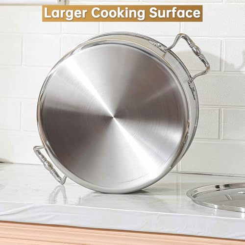 DELARLO Tri-Ply Stainless 7QT Braiser Pan With Steel Lid,Induction Saute pan Cooking Pot,Jumbo Cooker Deep Frying Pan 12 Inch,Dishwasher and Oven Safe,Compatible With All Cooktops Up to 650℉