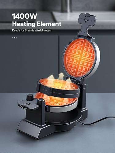 Winpper Double Belgian Waffle Maker, Rotating Flip Design 1400W Waffle Iron