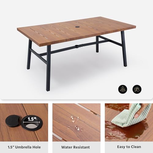 LAUSAINT HOME Outdoor Patio Dining Set 7 Pieces, Outdoor Rattan Dining Table and Chairs Set with Metal Table and Umbrella Hole, Patio Furniture Sets for Garden Backyard Deck Balcony