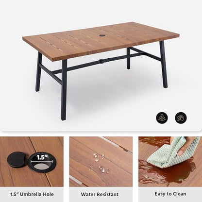 LAUSAINT HOME Outdoor Patio Dining Set 7 Pieces, Outdoor Rattan Dining Table and Chairs Set with Metal Table and Umbrella Hole, Patio Furniture Sets for Garden Backyard Deck Balcony