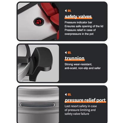 Stovetop 304 Stainless Steel Pressure Cooker, 6.9 QT