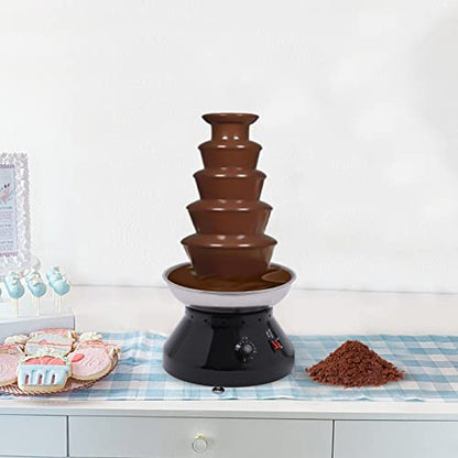 Commercial Chocolate Fountain 5 Tier, 230W Electric Hot Chocolate Fondue Tower, 7 Lbs Large Capacity Stainless Steel Chocolate Melting Heating Machine w/Adjustable Temperature, Used for Party (Black)