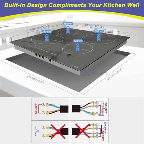 Noxton Induction Cooktop 4 Burners, 24 Inch Induction Stove Slide Control