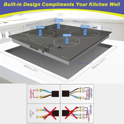 Noxton Induction Cooktop 4 Burners, 24 Inch Induction Stove Slide Control