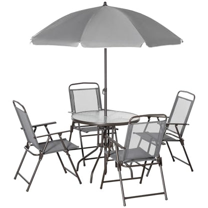 Qinazoe 6-Piece Patio Dining Set for 4 with Umbrella, Gray
