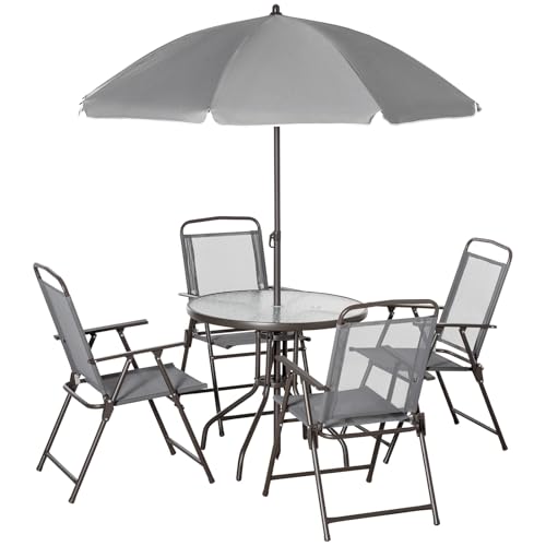 Qinazoe 6-Piece Patio Dining Set for 4 with Umbrella, Gray
