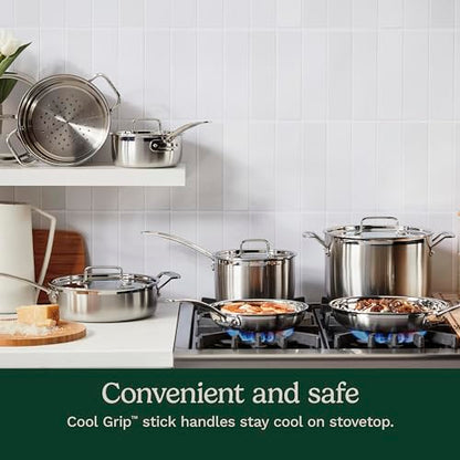 Cuisinart 12-Piece MultiClad Pro Triple Ply Stainless Stainless Steel Pots and Pans Set, Cookware Set Compatible with Induction, Electric, Gas Cooktops, Cool Grip Handles, Oven Safe to 500°F, Silver