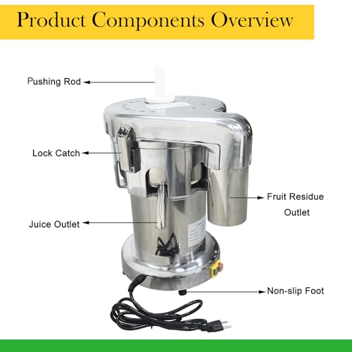DINENOVATE Commercial Centrifugal Juicer Machine 750W, Stainless Steel Electric Fruit & Vegetable Juice Extractor with Automatic Pulp Separation (11-30 lb/min) for Restaurant & Bar