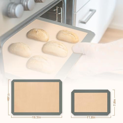 Silicone Baking Mat, Baking Sheets Non Stick, Silicone Mats for Baking, 3 Pcs for Cookies, Bread and Pastry, Baking Supplies for Oven, Grey