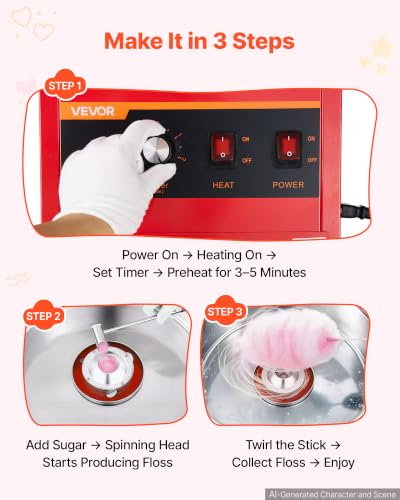 VEVOR Commercial Cotton Candy Machine, 1000W Electric Candy Floss Maker