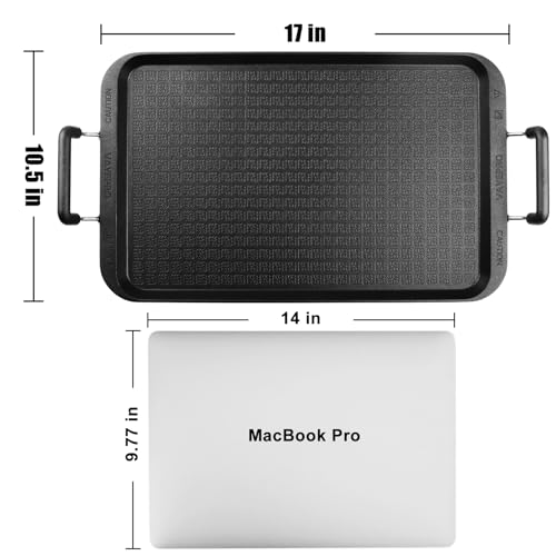 Vayepro Stove Top Flat Griddle, 17 Inch 2 Burner Griddle Pan for Stove Top Grill, Aluminum Pancake pan, Non-Stick Charcoal Grill For Outdoor/Camping