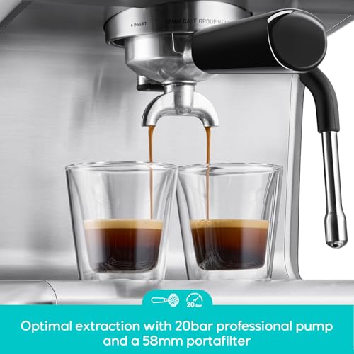 CASABREWS Ultra Espresso Machine with LCD Display, 20 Bar Espresso Maker with Powerful Milk Frother, Customizable Brewing Temperature, Barista-Level Latte and Cappuccino Machine for Home, Silver
