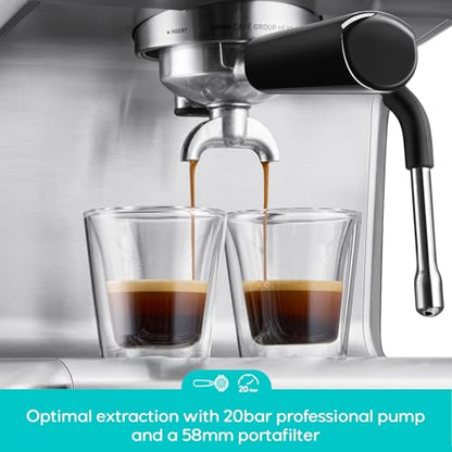 CASABREWS Ultra Espresso Machine with LCD Display, 20 Bar Espresso Maker with Powerful Milk Frother, Customizable Brewing Temperature, Barista-Level Latte and Cappuccino Machine for Home, Silver