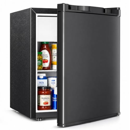 Antarctic Star Compact Refrigerator Mini Fridge with Single Reversible Door,Wire Shelf,Defrost Button, for Bedroom/Office/Dorm,1.3 Cu. Ft,Blcak
