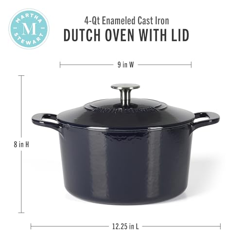 Martha Stewart Gatwick 4 Quart Enamel Cast Iron Dutch Oven - Navy Blue