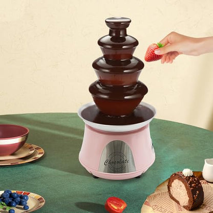 Chocolate Fountain Machine 4 Tier, 180W Chocolate Fountain with Capability 2.2lbs Commercial Hot Chocolate Fondue Tower for Nacho Cheese Liqueurs Party Wedding (Pink+Silver)