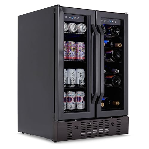 NewAir 24" Dual Zone Beverage Refrigerator & Wine Cooler for 18 Bottles & 58 Cans | Freestanding or Built-In Under Counter Mini Fridge for Beer, Wine and Soda | Black Stainless Steel