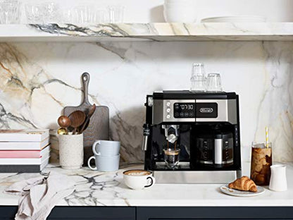De'Longhi UPGRADED All-in-One Combination Coffee Maker & Espresso Machine + Advanced Adjustable Milk Frother for Cappuccino & Latte + Glass Coffee Pot 10-Cup, COM532M black