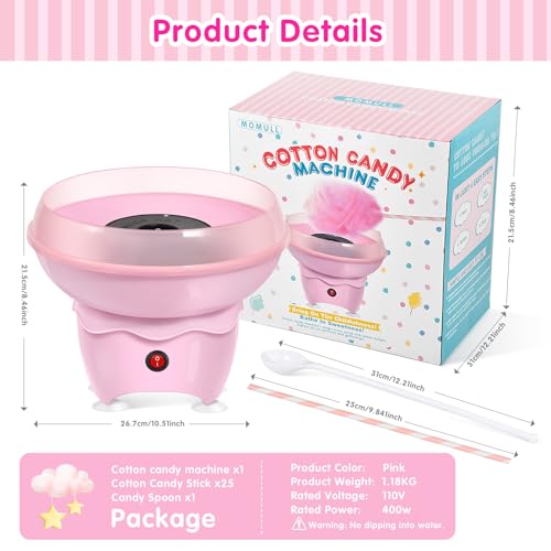 Cotton Candy Machine, Mini Cotton Candy Maker for Kids, Pink Vintage Candy Maker for Christmas Gift, Home, Birthday Family Party, Includes 20 Cotton Candy Sticks & Sugar Scoop