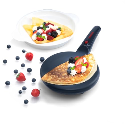 Gourmia Electric Crepe Maker – Nonstick 8” Surface, One-Touch Operation, Includes Batter Tray, Compact & Easy to Clean, Crepe, Pancake & Tortilla Maker