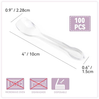 yuntop 100PCS Tasting Spoons Ice Cream Dessert Taster Spoons Plastic Mini Spoons Disposable Dessert Spoons for Miniature Dessert Cups, Sampling, Small Catering Supplies, Tasting Party (Clear)