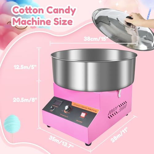 Cotton Candy Machine Commercial, Ajgvq Upgraded 1000W Efficiently Cotton Candy Maker with Stainless Steel Bowl, Bowl Cover, Sugar Scoop, Easy & Safe to Use, Candy Floss Maker for Home, Party, Festival
