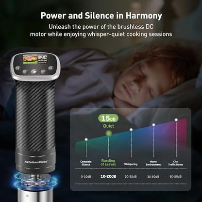 KitchenBoss Wifi Sous Vide Cooker: Sous Vide Machine Ultra-quiet 1100W Precision Cooking Machine Built-in TFT Recipes, IPX7 Waterproof Immersion Circulator Precise Temperature Control, Carbon Black