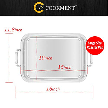 15 Inch Stainless Steel Roasting Pan with V-Shaped Rack and Turkey Baster - Rectangular Roaster for Turkey, Chicken, Vegetables - Fits 20lb Turkey