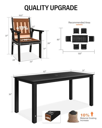 YEFU Outdoor Patio Dining Sets: Outdoor Furniture 12 Piece Dining Table Set for 10 with Umbrella Hole & Aluminum Frame - All Weather Patio 2 Table and 10 Chairs for Outside Backyard/Porch/Deck Black