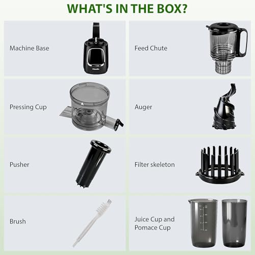 Pukomc Cold Press Juicer with Smart Display and Brushless Motor, 5.3'' Wide Mouth Feed Chute, 300W High Power Slow Masticating Juicer, Whole Vegetables & Fruits Juicing, Easy to Use and Clean