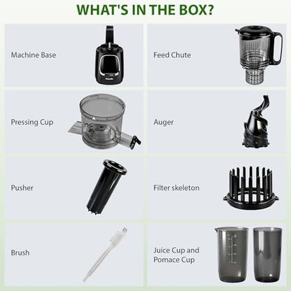 Pukomc Cold Press Juicer with Smart Display and Brushless Motor, 5.3'' Wide Mouth Feed Chute, 300W High Power Slow Masticating Juicer, Whole Vegetables & Fruits Juicing, Easy to Use and Clean