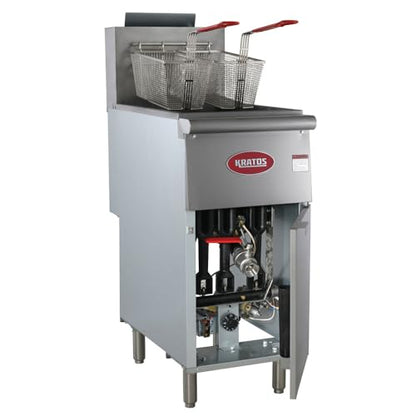 Kratos Commercial Deep Fryer, Stainless Steel Gas Floor Fryer for Restaurants, 40 lb. Capacity, Three Burners, 90,000 BTU, with Two Fryer Baskets, Liquid Propane (29Y-010-LP)