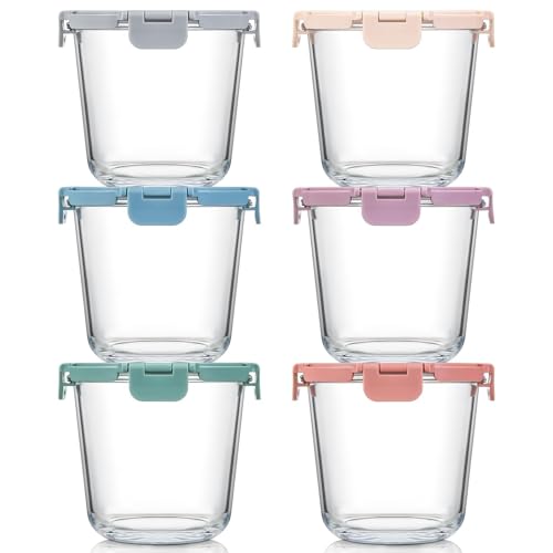 [UPGRADED LID] 6 Sets 3 Cup/24oz Borosilicate Glass Food Soup Containers with Lids, Meal Prep Storage Bowl Jars for Leftover Meal Lunch Oats Fruit Deli Salads - Microwave, Oven, Freezer Safe -BPA Free