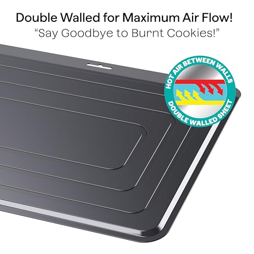 Baker's Secret Insulated Cookie Sheet Cookie Tray 13" x 9", Carbon Steel Insulation Double Wall, for Baking Roasting Cooking, Dishwasher Safe Home Baking Supplies Accessories (2x Insulated 13")